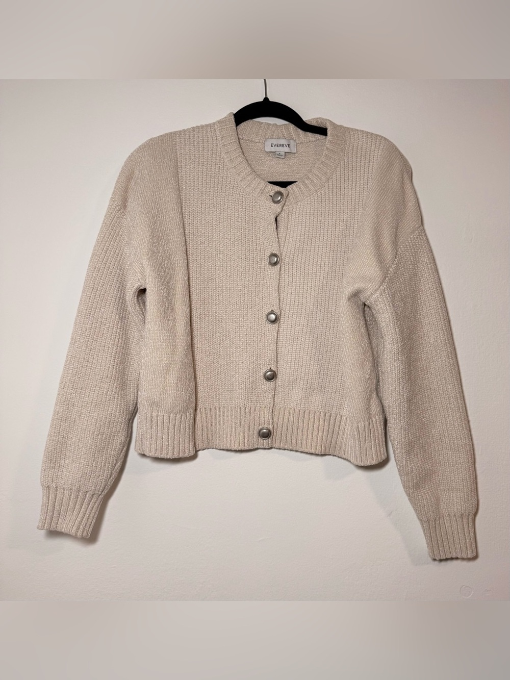 EVEREVE Womens Chunky Knit Cardigan Balloon Sleeve Oversized small S Button